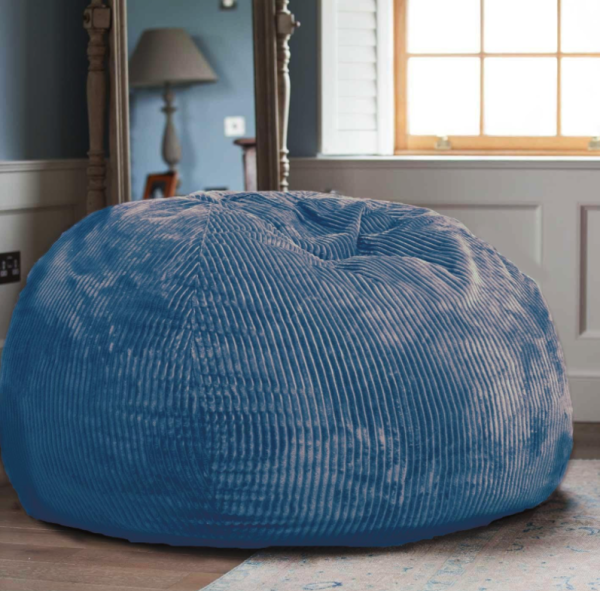 Navy Blue Vertical Stripe Corduroy Round Beanbag Chair
